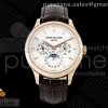 3KF 파텍필립 퍼페츄얼캘린더 5140 로즈골드 화이트다이얼 브라운가죽스트랩 Perpetual Calendar 5140 RG 3KF Best Edition White Dial on Brown Leather Strap A240