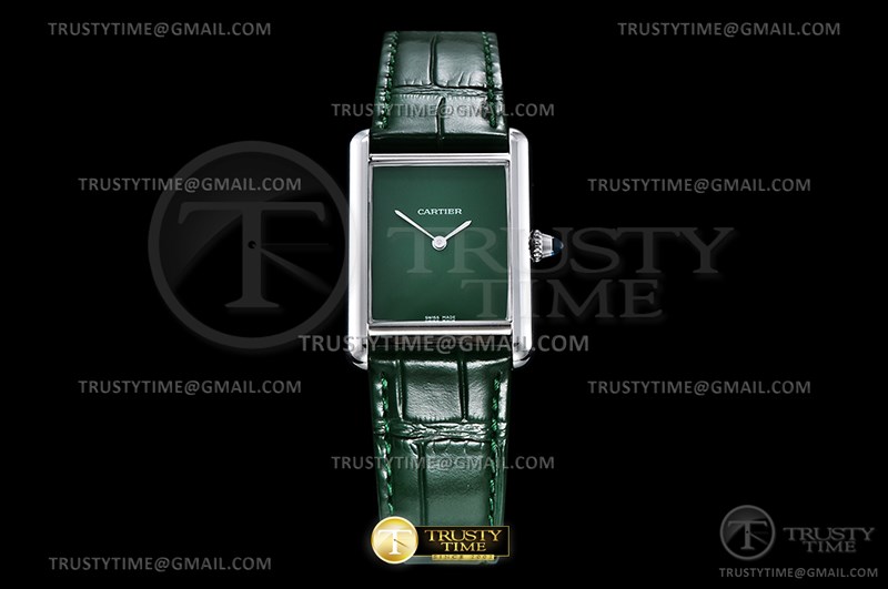 DRF 까르띠에 탱크 머스트 스몰 그린다이얼 그린가죽스트랩 Cartier Tank Must SS/LE Green Swiss Qtz