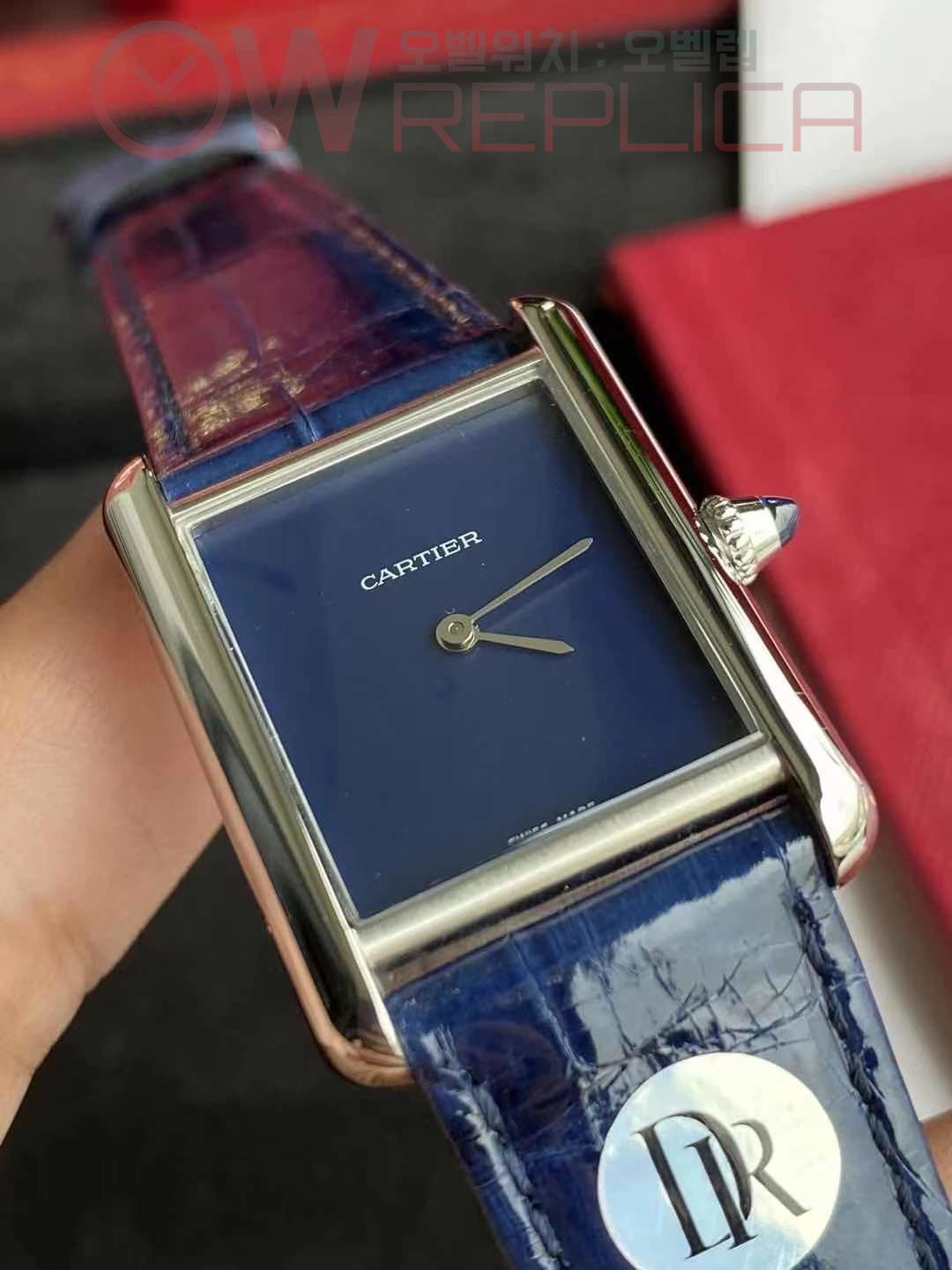 DRF 까르띠에 탱크 머스트 스몰 블루다이얼 블루가죽스트랩 Cartier Tank Must SS/LE Green Swiss Qtz