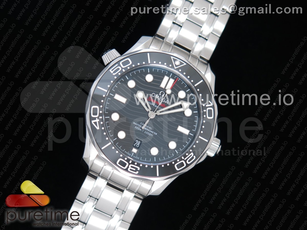 (NEW) VSF V2 오메가 씨마스터 다이버300 블랙다이얼 스틸브레이슬릿 2018 Seamaster Diver 300M VSF 1:1 Best Edition Black Ceramic Black Dial on SS Bracelet A8800 V2 (Black Balance Wheel)