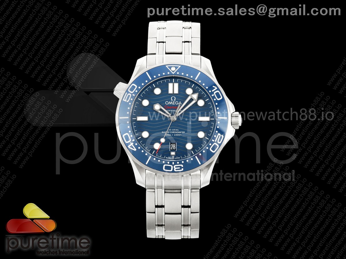 (NEW) VSF V4 오메가 씨마스터 다이버300 블루다이얼 스틸브레이슬릿 Seamaster Diver 300M VSF 1:1 Best Edition Blue Ceramic Blue Dial on SS Bracelet SA8800 Super Clone V4