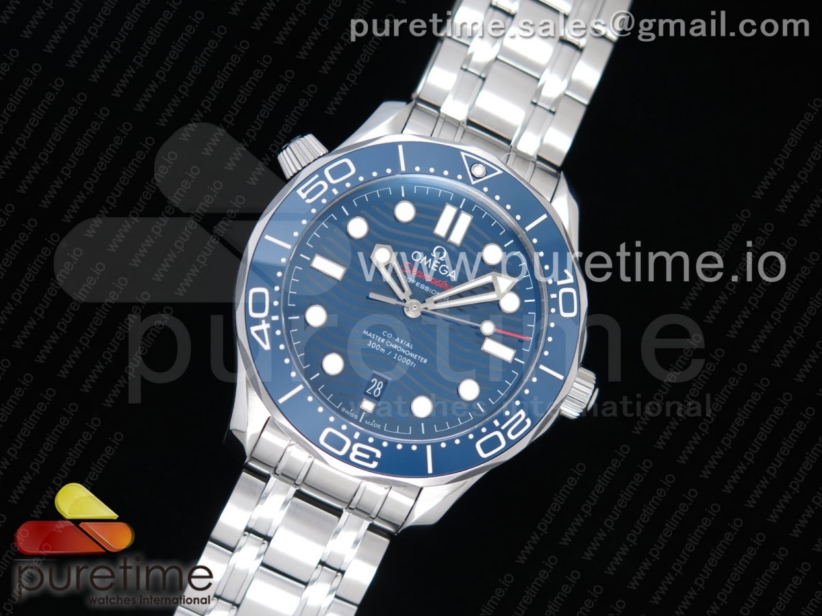 (NEW) VSF V2 오메가 씨마스터 다이버300 블루다이얼 스틸브레이슬릿 2018 Seamaster Diver 300M VSF 1:1 Best Edition Blue Ceramic Blue Dial on SS Bracelet A8800 V2 (Black Balance Wheel)