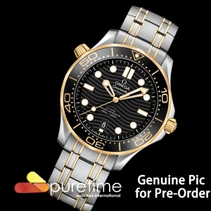 (NEW) VSF V4 오메가 씨마스터 다이버300 옐로우골드콤비 블랙다이얼 스틸브레이슬릿 Seamaster Diver 300M SS/YG VSF 1:1 Best Edition Black Ceramic Black Dial on SS/YG Bracelet SA8800 Super Clone V4