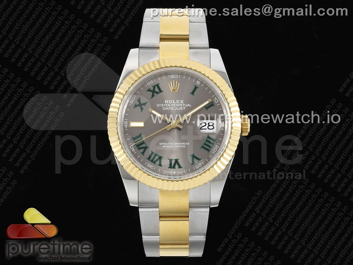 GMF 롤렉스 데이저스트41 옐로우골드콤비 슬레이트로만다이얼 오이스터브레이슬릿 윔블던 DateJust 41 126333 SS/YG JDF 1:1 Best Edition 904L Steel Gray Dial Green Roman on SS/YG Oyster Bracelet VR3235