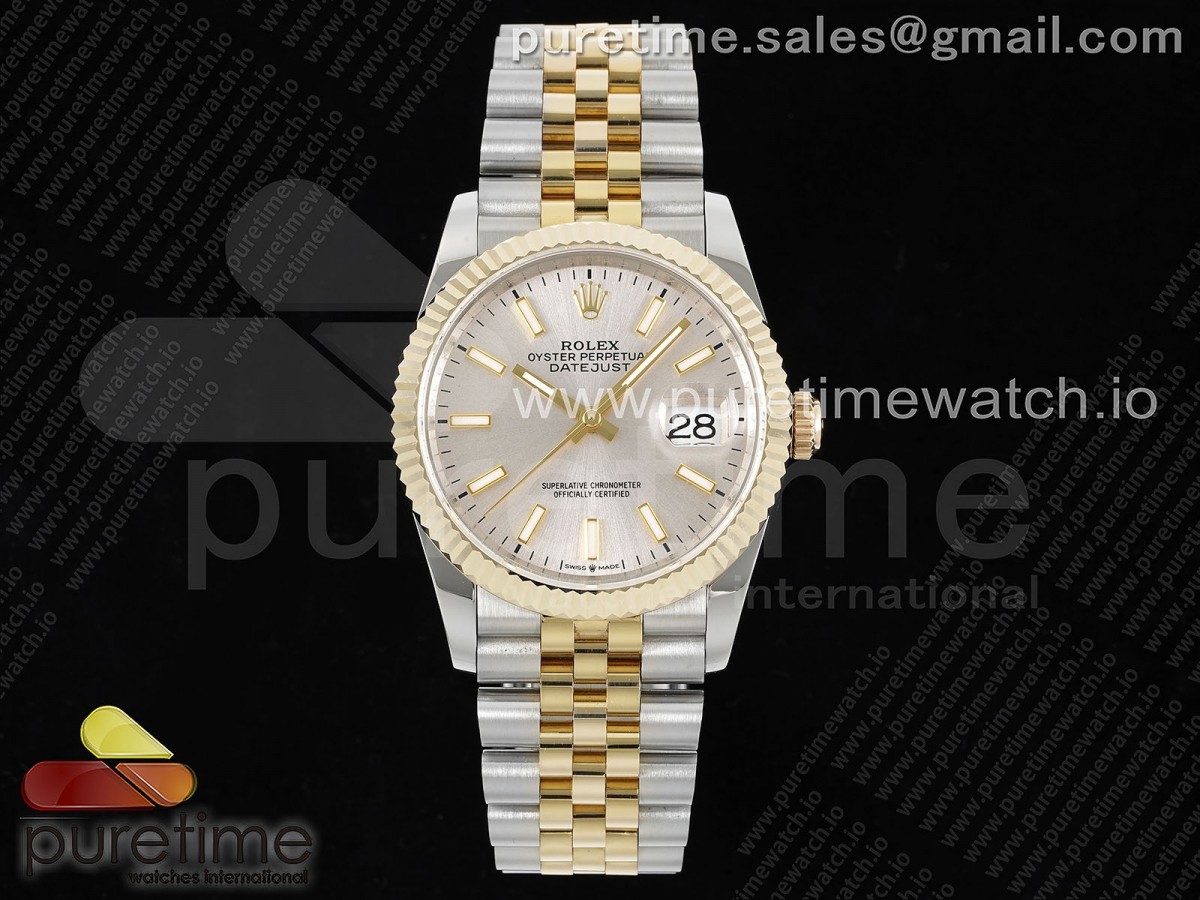 GMF 롤렉스 데이저스트36 옐로우골드 포금콤비 실버다이얼 스틸브레이슬릿 DateJust 36 SS/YG 126233 JDF Gold Wrapped 904L Steel Silver Dial Stick Markers on Jubilee Bracelet (Increase Weight)