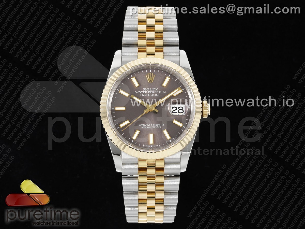 GMF 롤렉스 데이저스트36 옐로우골드 포금콤비 브라운다이얼 스틸브레이슬릿  DateJust 36 SS/YG 126233 JDF Gold Wrapped 904L Steel Brown Dial Stick Markers on Jubilee Bracelet (Increase Weight)