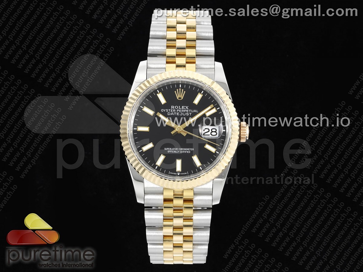 GMF 롤렉스 데이저스트36 옐로우골드 포금콤비 블랙다이얼 스틸브레이슬릿  DateJust 36 SS/YG 126233 JDF Gold Wrapped 904L Steel Black Dial Stick Markers on Jubilee Bracelet (Increase Weight)