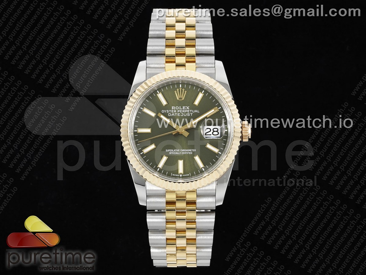 GMF 롤렉스 데이저스트36 옐로우골드 포금콤비 그린다이얼 스틸브레이슬릿 DateJust 36 SS/YG 126233 JDF Gold Wrapped 904L Steel Green Dial Stick Markers on Jubilee Bracelet (Increase Weight)