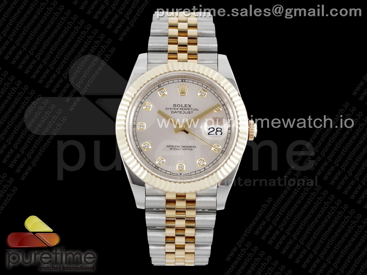 GMF V2 롤렉스 데이저스트41 옐로우골드 포금콤비 실버다이아다이얼 스틸브레이슬릿 DateJust 41 SS/YG 126333 JDF Gold Wrapped 904L Steel Silver Dial Diamonds Markers on Jubilee Bracelet V2