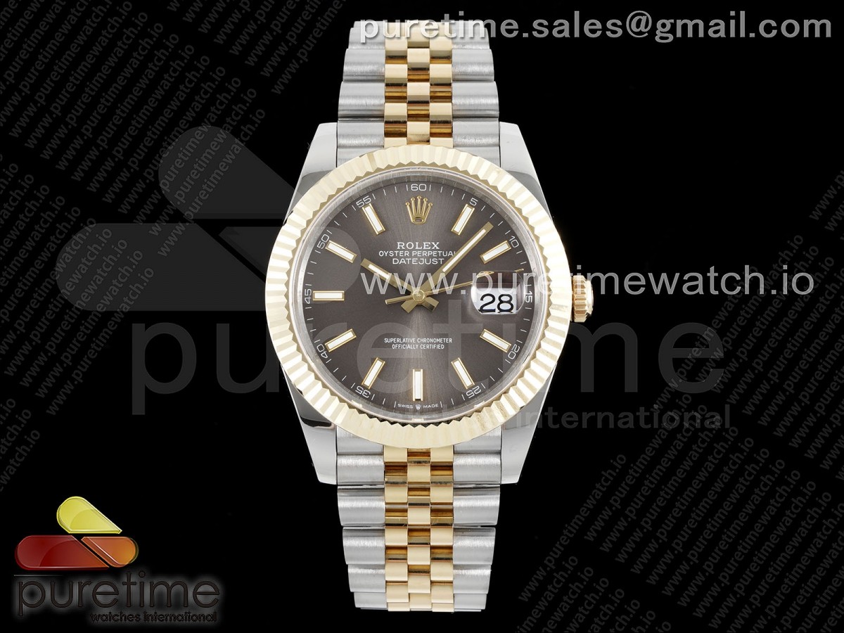 GMF V2 롤렉스 데이저스트41 옐로우골드 포금콤비 그레이다이얼 스틸브레이슬릿 DateJust 41 SS/YG 126333 JDF Gold Wrapped 904L Steel Brown Dial Stick Markers on Jubilee Bracelet V2