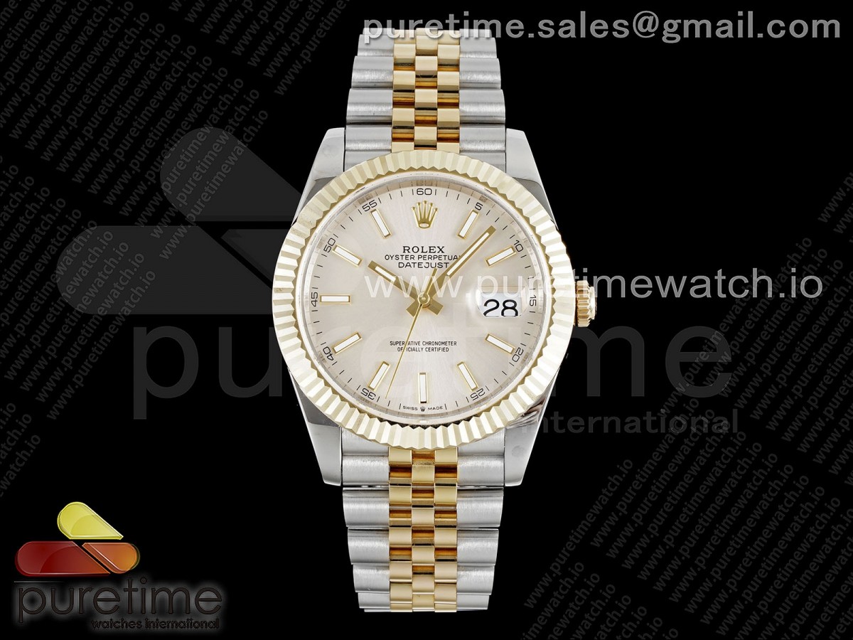 GMF V2 롤렉스 데이저스트41 옐로우골드 포금콤비 실버다이얼 스틸브레이슬릿 DateJust 41 SS/YG 126333 JDF Gold Wrapped 904L Steel Silver Dial Stick Markers on Jubilee Bracelet V2