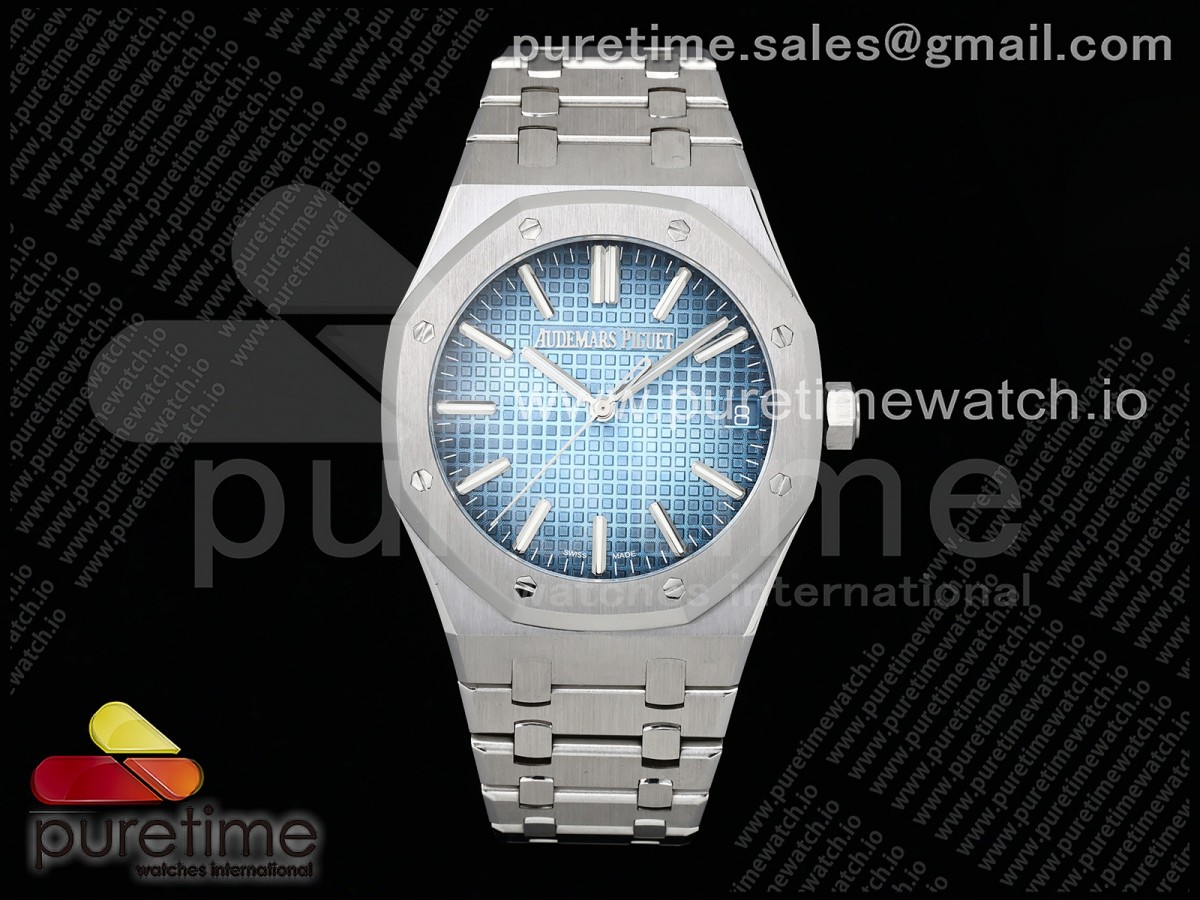 ZF V3 오데마피게 로얄오크 15510 아이스블루텍스쳐다이얼 스틸브레이슬릿 Royal Oak 41mm 15510BC SS ZF 1:1 Best Edition Ice Blue Textured Dial on SS Bracelet SA4302 Super Clone V3