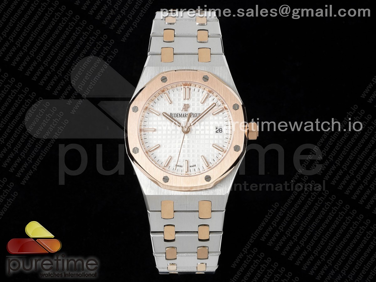 NTF 오데마피게 로얄오크 레이디 로즈골드콤비 화이트다이얼 스틸브레이슬릿 Royal Oak 77351 Ladies SS/RG NTF Best Edition White Dial RG Bezel on SS/RG Bracelet A5800