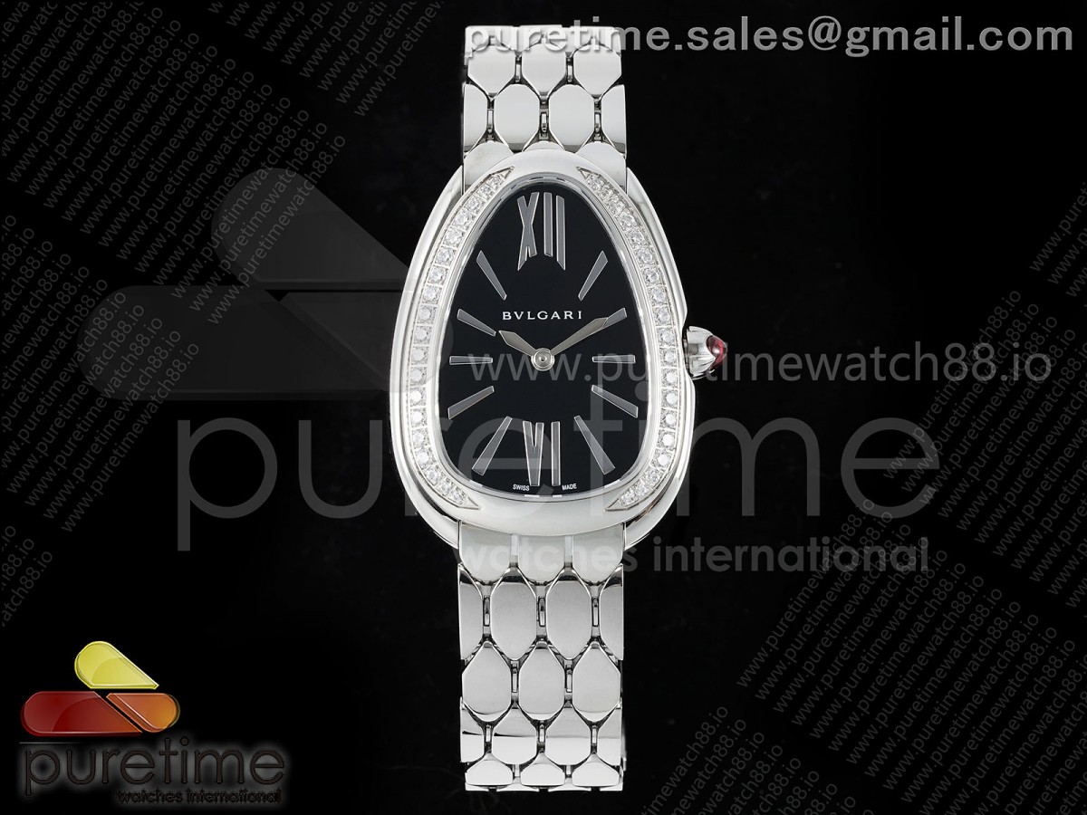 BVF 불가리 세르펜티 세두토리 다이아베젤 블랙다이얼 스틸브레이슬릿  Serpenti Seduttori SS BVF 1:1 Best Edition Black Dial Diamonds Bezel on SS Bracelet ETA Quartz