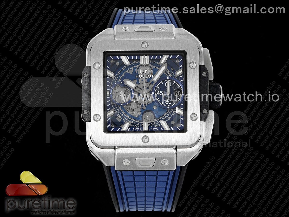 BBF 위블로 스퀘어뱅 유니코 티타늄 스켈레톤다이얼 블루러버스트랩 Square Bang Unico 42mm Titanium BBF 1:1 Best Edition Blue Skeleton Dial on Blue Rubber Strap A1280