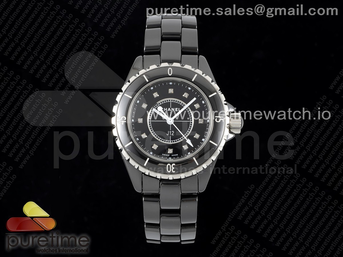 EAST공장 샤넬 J12 블랙세라믹 33미리 블랙다이얼 다이아인덱스 J13 33mm East Factory 1:1 Best Edition Black Korea Ceramic Black Diamonds Dial on Bracelet Swiss Quartz