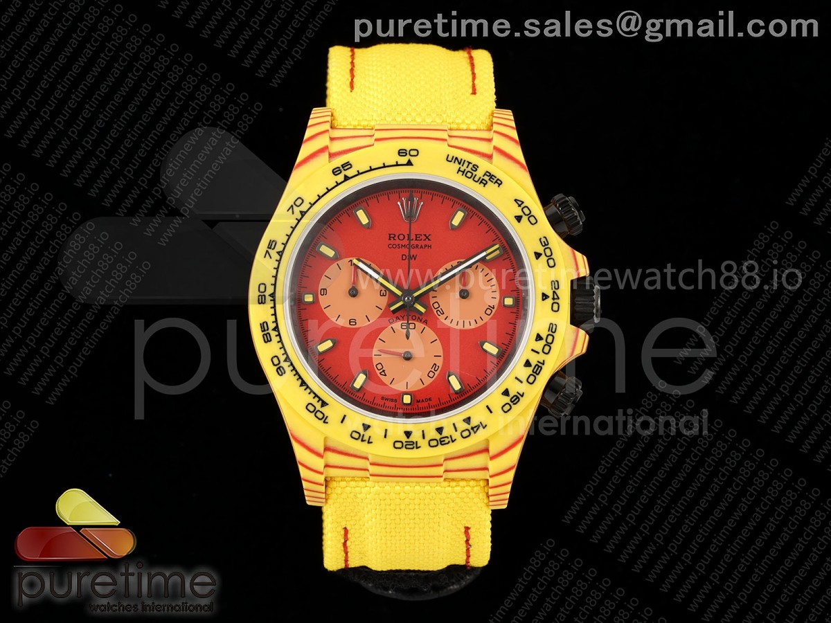 DIWF 롤렉스 데이토나 엘로우카본 레드다이얼 옐로우나일론스트랩  Daytona DIW Yellow Carbon DIWF Best Edition Red Dial on Yellow Nylon Strap DD4801