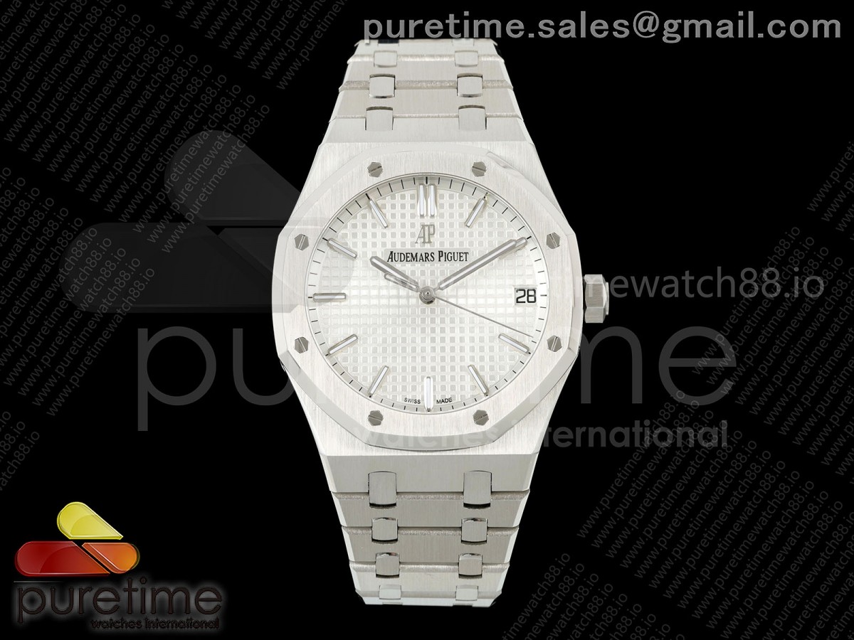 APSF V3 오데마피게 로얄오크 15500 SW실버다이얼 스틸브레이슬릿 Royal Oak 15500 SS APSF 1:1 Best Edition White Dial on SS Bracelet SA4302 Super Clone V3 (Free Sprung)