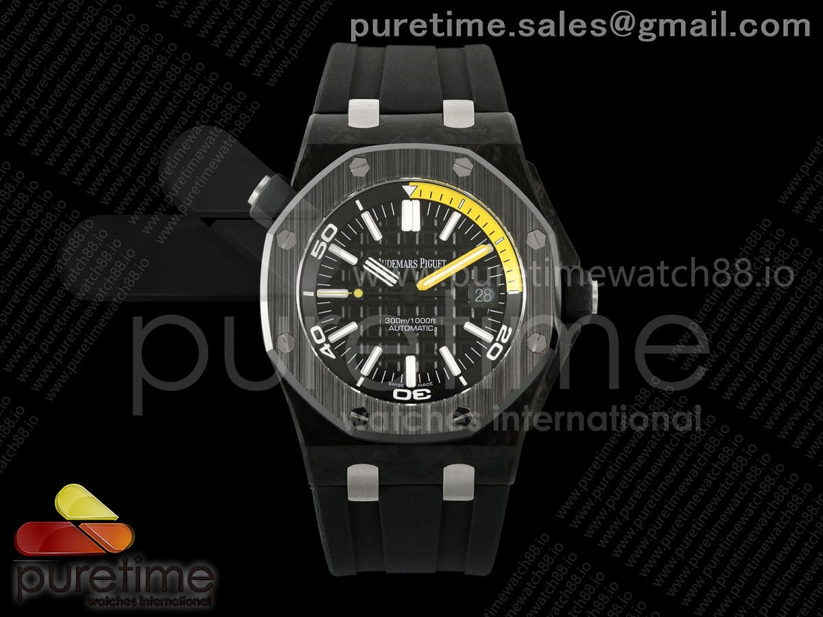 APSF 오데마피게 로얄오크 오프쇼어 다이버 15706 카본케이스 블랙다이얼 블랙러버스트랩 Royal Oak Offshore Diver 15706 Forged Carbon APSF 1:1 Best Edition SA3120 Super Clone