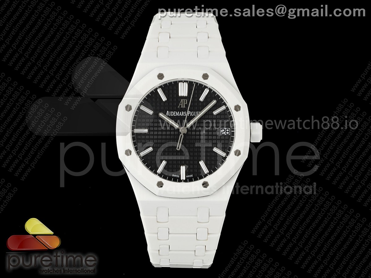 APSF 오데마피게 로얄오크 15500 화이트세라믹 블랙다이얼 세라믹브레이슬릿  Royal Oak 15500 White Ceramic APSF 1:1 Best Edition Black Dial on White Ceramic Bracelet SA4302 Super Clone