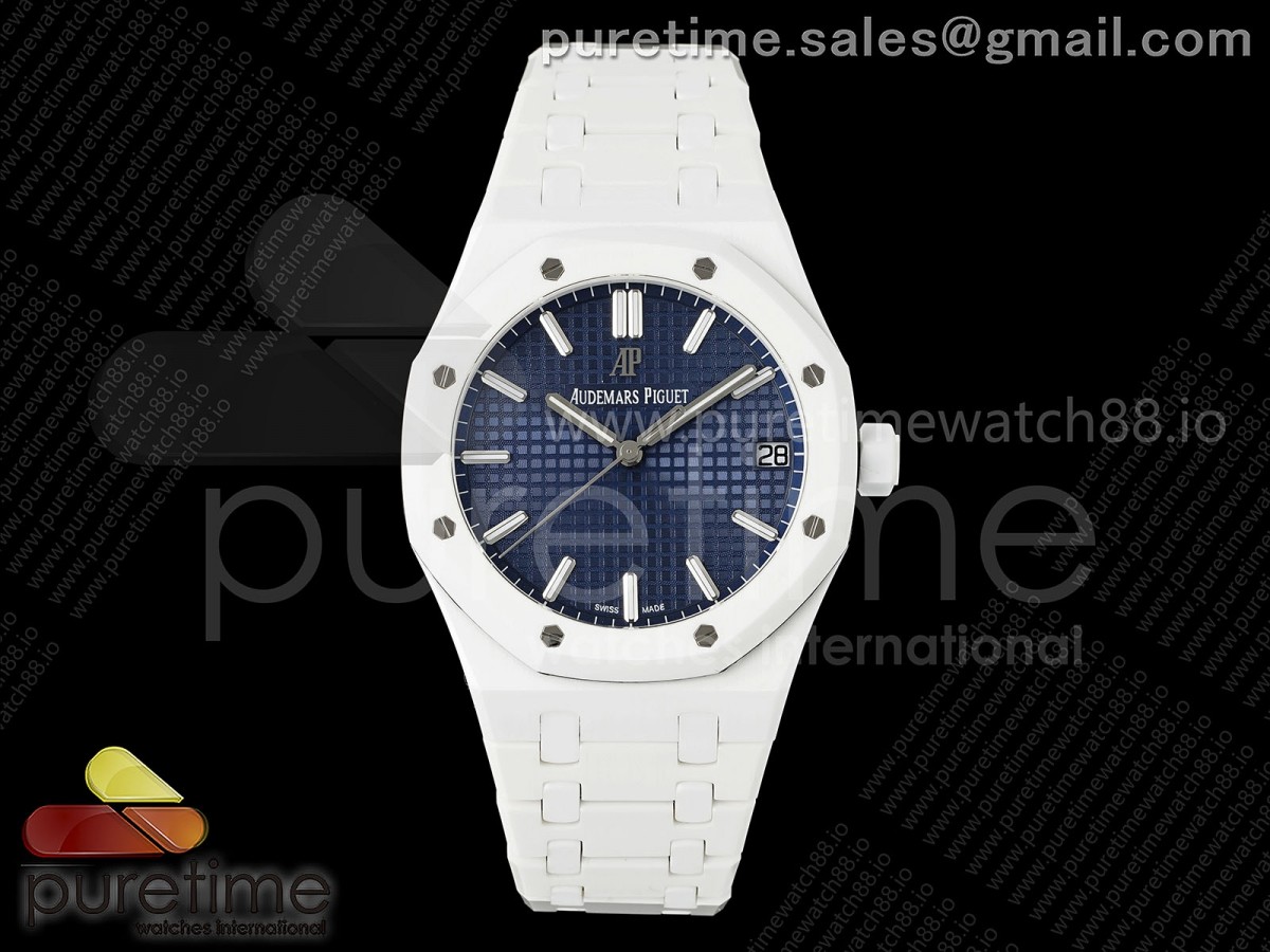 APSF 오데마피게 로얄오크 15500 화이트세라믹 블루다이얼 세라믹브레이슬릿  Royal Oak 15500 White Ceramic APSF 1:1 Best Edition Blue Dial on White Ceramic Bracelet SA4302 Super Clone