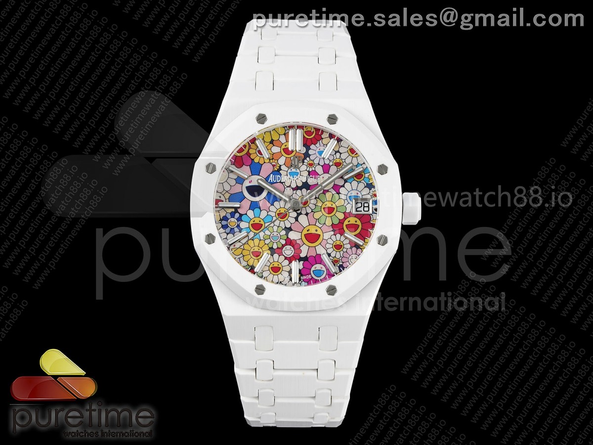 APSF 오데마피게 로얄오크 15500 무라카미 다카시 화이트세라믹 세라믹브레이슬릿  Royal Oak 15500 White Ceramic APSF 1:1 Best Edition Takashi Murakami SA4302 Super Clone