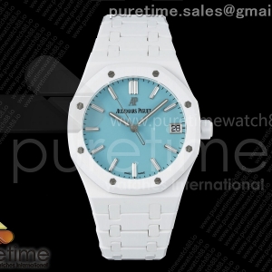 APSF 오데마피게 로얄오크 15500 화이트세라믹 티파니블루다이얼 세라믹브레이슬릿 Royal Oak 15500 White Ceramic APSF 1:1 Best Edition Tiffany Blue Dial on Bracelet SA4302 Super Clone