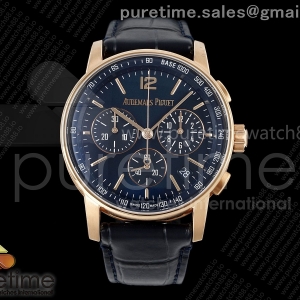 APSF 오데마피게 코드11.59 크로노 로즈골드 26393 블루다이얼 블루가죽스트랩  Code 11.59 Chrono 26393 RG APSF 1:1 Best Edition Blue Dial on Blue Leather Strap SA4401 Super Clone