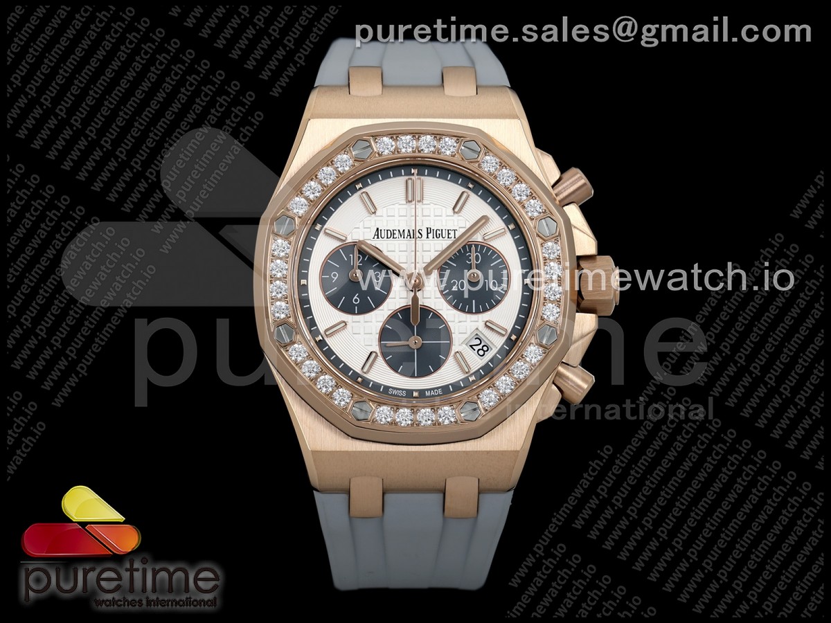 APSF 오데마피게 로얄오크 오프쇼어 레이디 37미리 로즈골드 26231 화이트/그레이다이얼 그레이러버스트랩 Royal Oak Offshore 37mm RG Ladies 26231 APSF 1:1 Best Edition White/Gray Dial on Gray Rubber Strap A2385