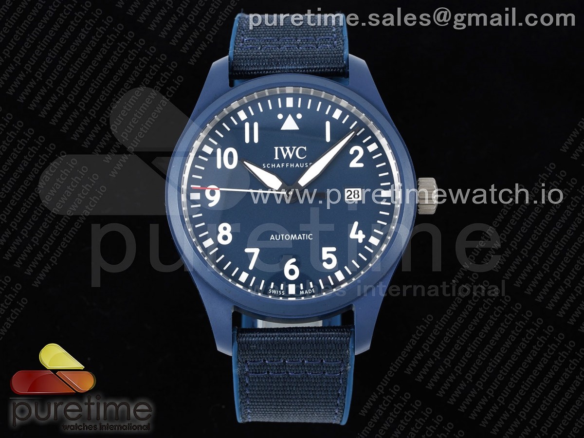 M+F IWC 마크18 328101 블루세라믹케이스 블루다이얼 블루나일론스트랩 Mark XVIII IW328101 Blue Ceramic M+F 1:1 Best Edition Blue Dial on Blue Nylon Strap A35111