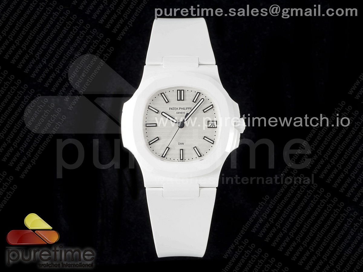 AMGF 파텍필립 AET노틸러스 5711 화이트세라믹 화이트다이얼 화이트러버스트랩  AET Nautilus 5711 White Ceramic AMGF Best Edition White Dial on White Rubber Strap MIYOTA 9015