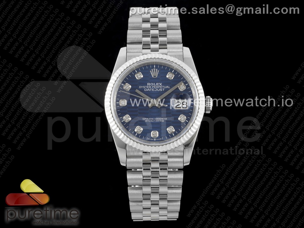 GMF V2 롤렉스 데이저스트36 블루텍스처텐포인트다이얼 스틸브레이슬릿 DateJust 36 SS JDF 1:1 Best Edition Blue Diamonds Textured Dial on Jubilee Bracelet VR3235 V2