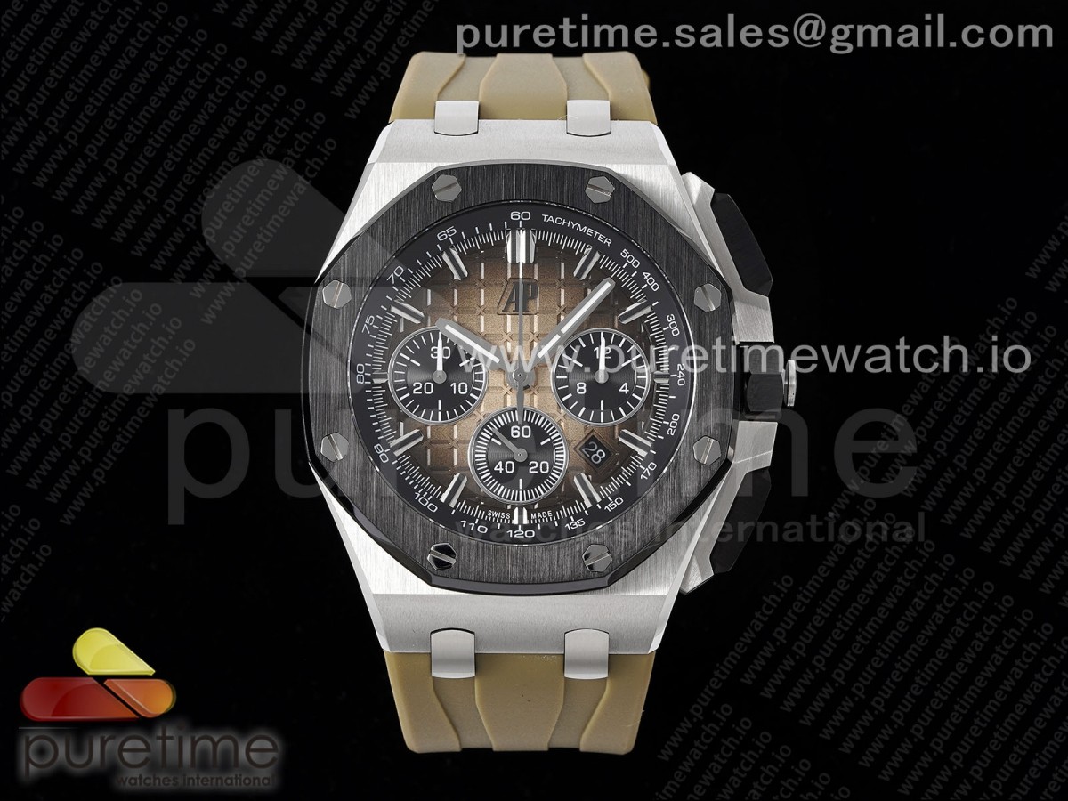 APF 오데마피게 로얄오크 오프쇼어 44미리 세라믹베젤 브라운다이얼 브라운러버스트랩 Royal Oak Offshore 44mm SS Black Ceramic Bezel APF 1:1 Best Edition Brown Dial on Brown Rubber Strap A4401