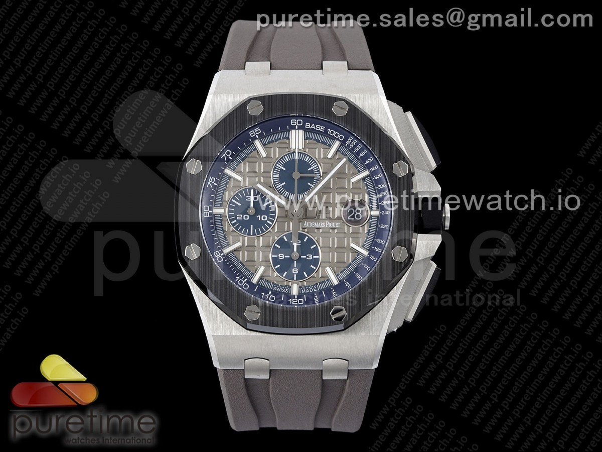 APSF 오데마피게 로얄오크 오프쇼어 44미리 세라믹베젤 그레이/블루다이얼 그레이러버스트랩 Royal Oak Offshore 44mm SS Black Ceramic Bezel APF 1:1 Best Edition Gray/Blue Dial on Gray Rubber Strap A3126