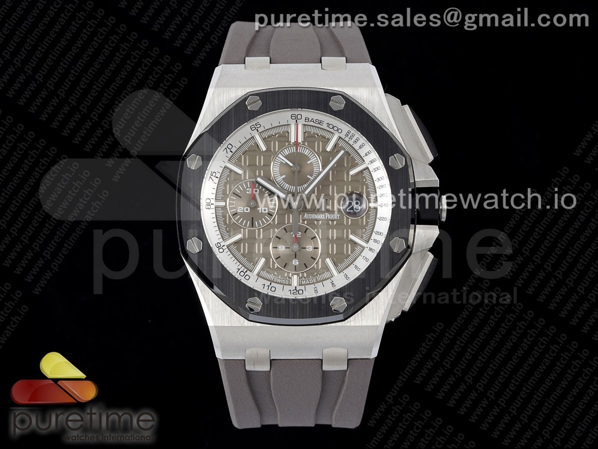 APSF 오데마피게 로얄오크 오프쇼어 44미리 세라믹베젤 그레이다이얼 그레이러버스트랩 Royal Oak Offshore 44mm SS Black Ceramic Bezel APF 1:1 Best Edition Gray Dial on Gray Rubber Strap A3126