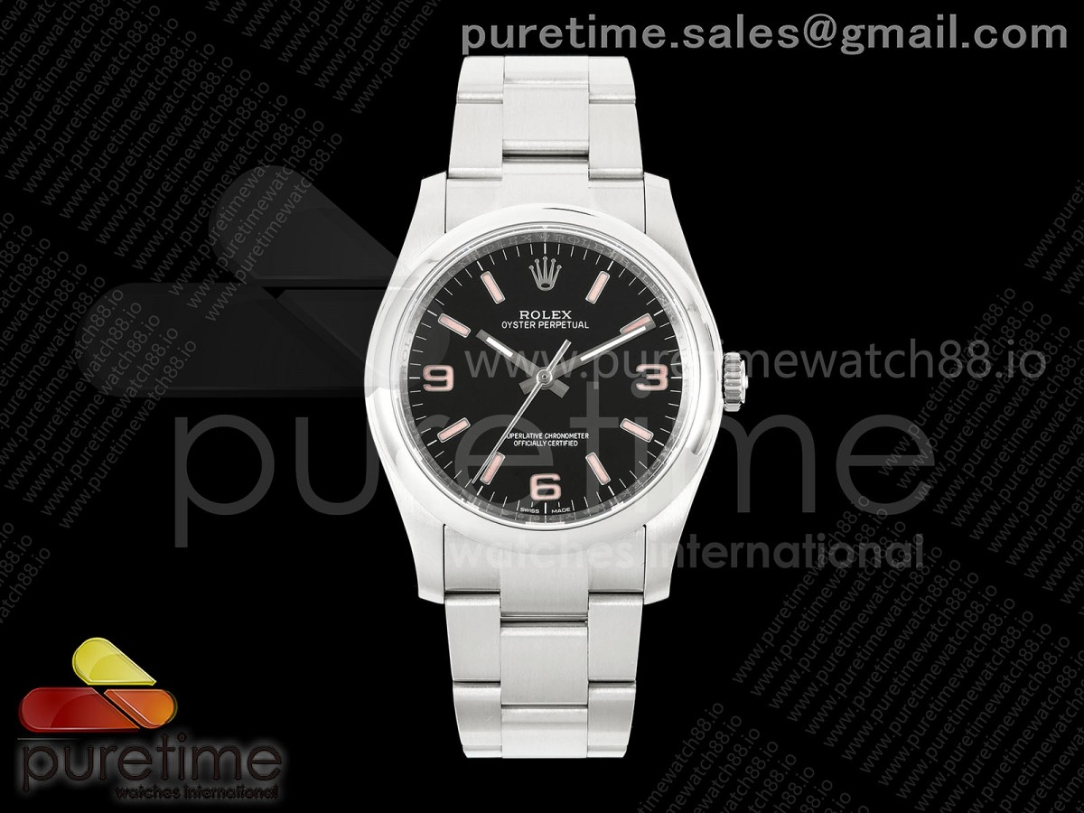 KRF 롤렉스 구오이스터 퍼페츄얼36 블랙다이얼 스틸브레이슬릿 Oyster Perpetual 36 116000 KRF 1:1 Best Edition Black/Pink Dial on SS Bracelet VR3130