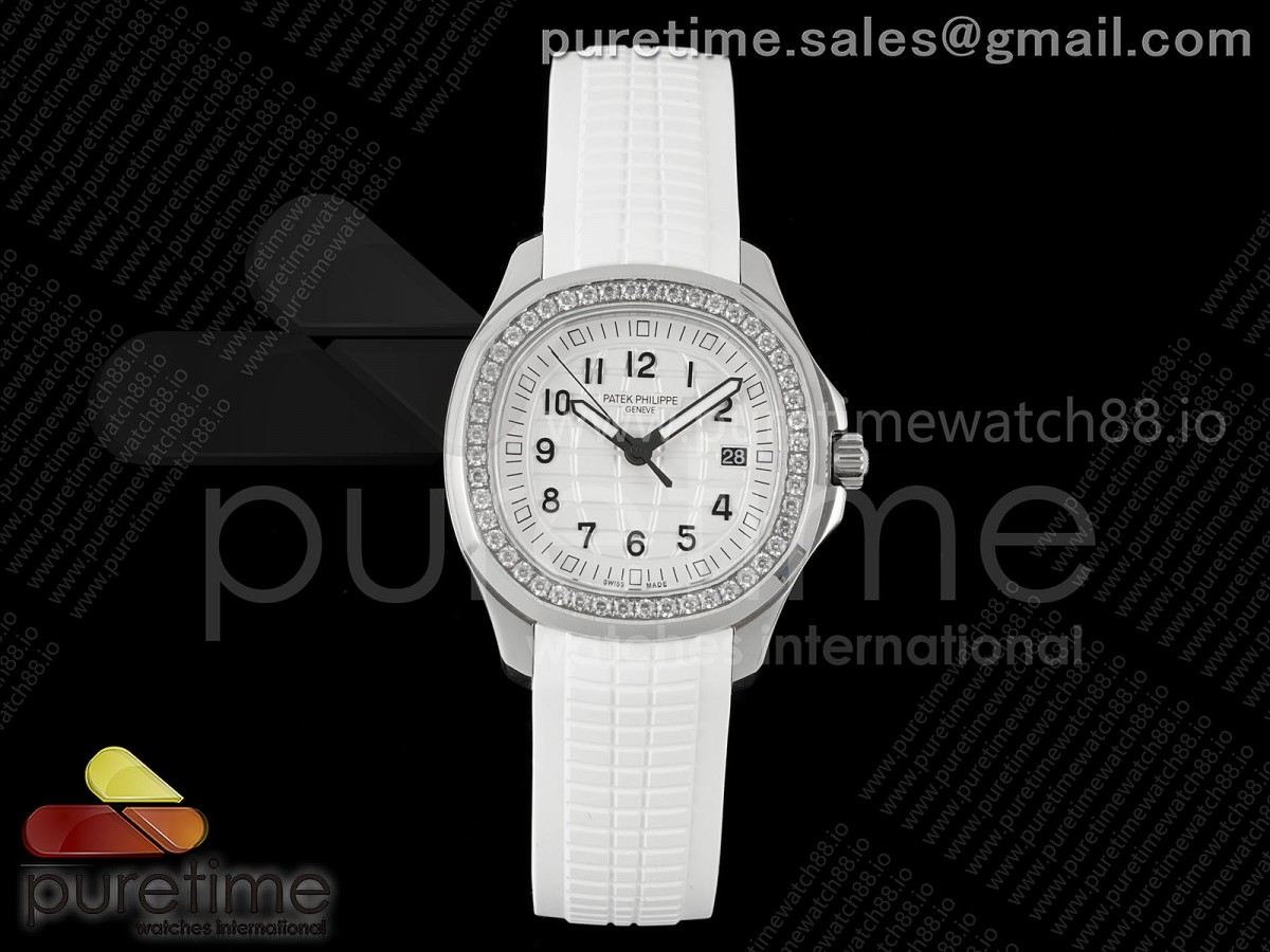 PPF 파텍필립 아쿠아넛 5267 다이아베젤 화이트다이얼 화이트러버스트랩 Aquanaut 5267 SS PPF 1:1 Best Edition White Textured Dial on White Rubber Strap Ronda Quartz
