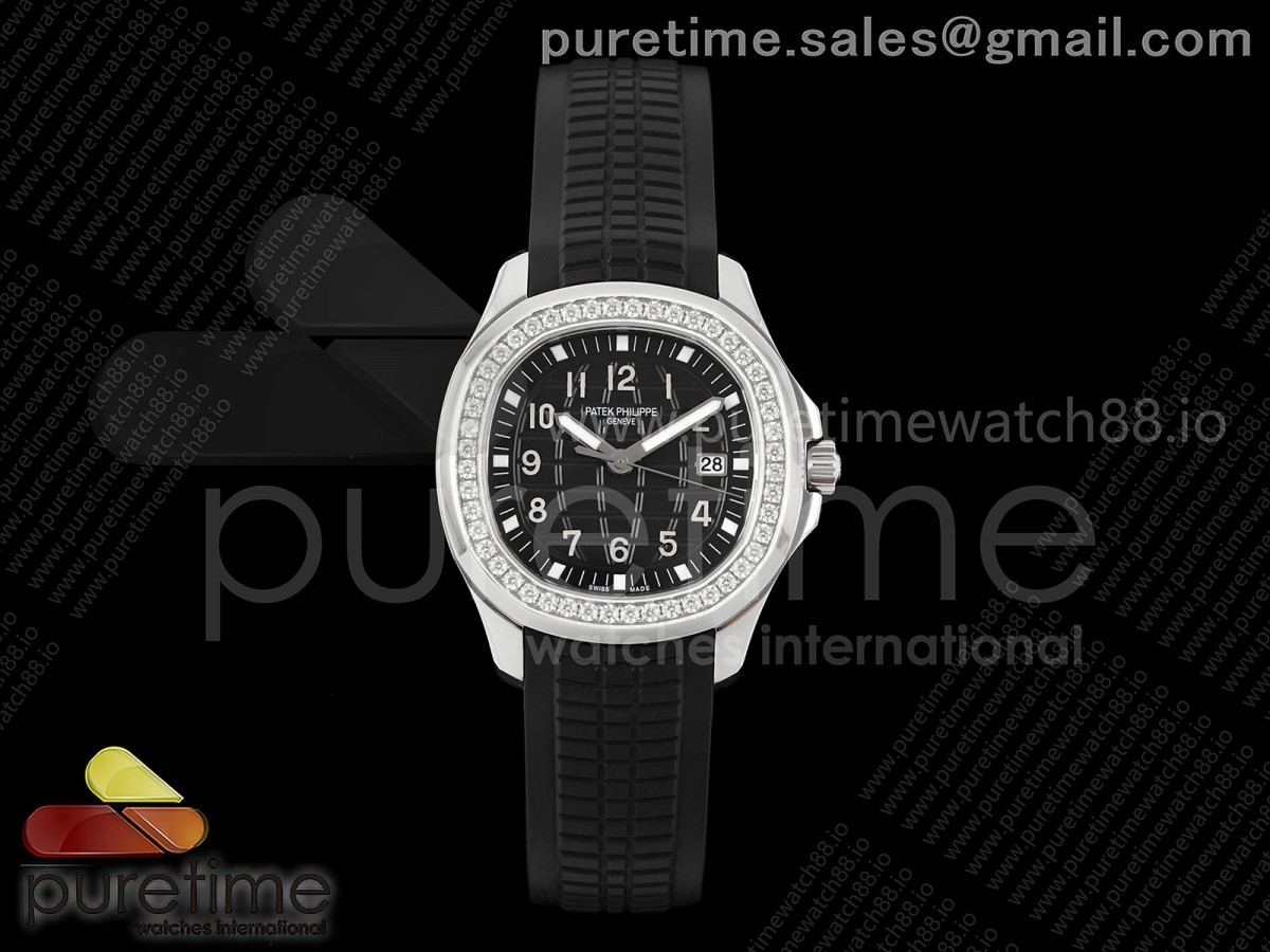 PPF 파텍필립 아쿠아넛 5267 다이아베젤 블랙다이얼 블랙러버스트랩 Aquanaut 5267 SS PPF 1:1 Best Edition Black Textured Dial on Black Rubber Strap Ronda Quartz
