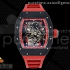 RMF 리차드밀 RM055 블랙세라믹케이스 레드스켈레다이얼 레드러버스트랩 RM055 Black Ceramic RMF 1:1 Best Edition Red Inner Bezel on Red Rubber Strap RMUL2 Super Clone
