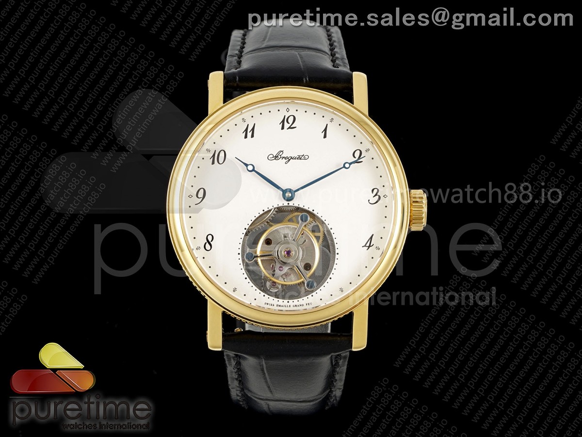 RMSF 브레게 클래식 뚜르비옹 옐로우골드 화이트넘버다이얼 블랙가죽스트랩 Classique Tourbillon YG RMS Best Edition White Numeral Dial on Black Leather Strap