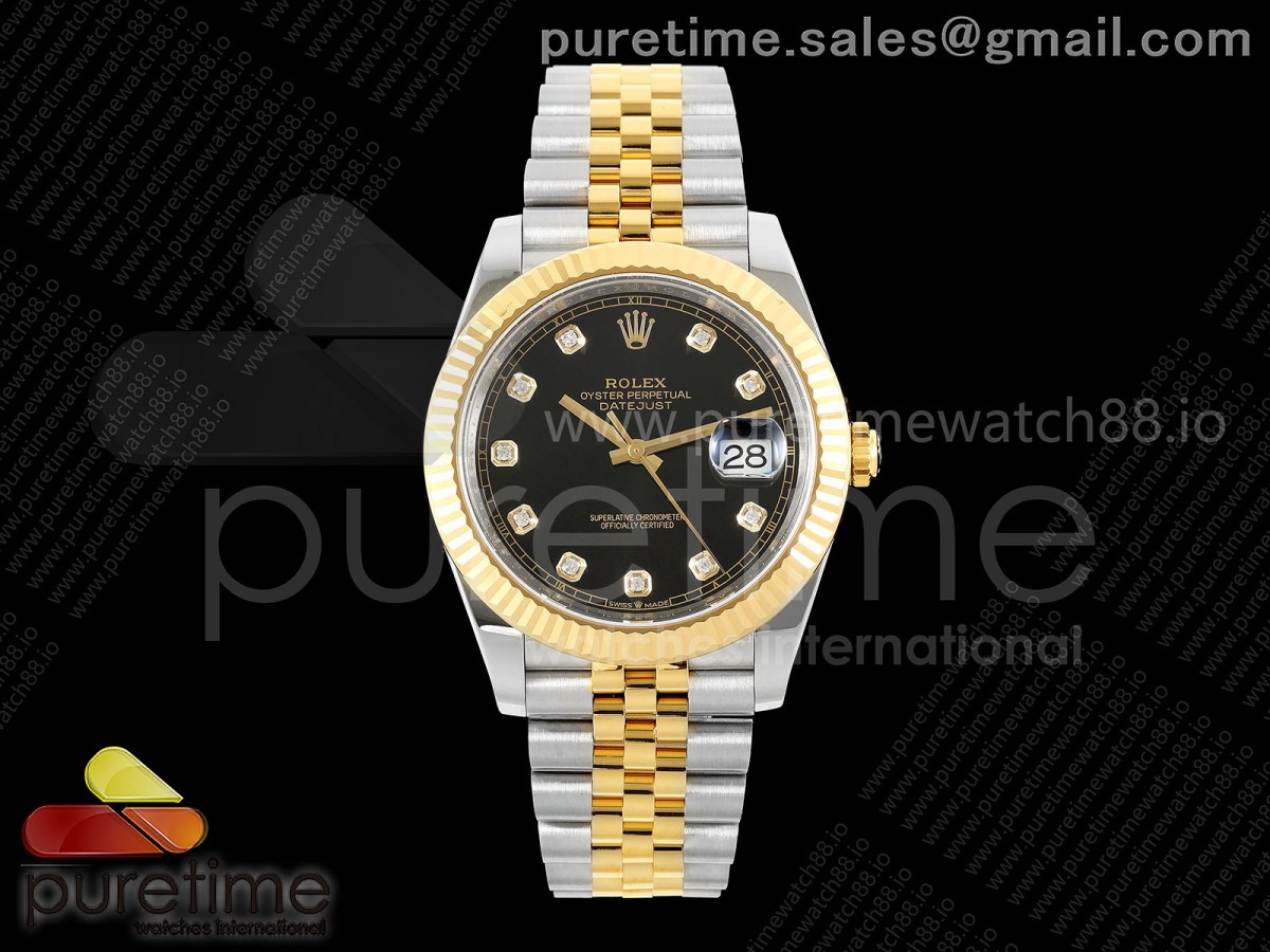 BJF 롤렉스 데이저스트41 옐로우골드콤비 포금 블랙텐포인트다이얼 스틸브레이슬릿 DateJust 41 126333 SS/YG Wrapped BJF 1:1 Best Edition 904L Steel Black Diamonds Dial on Jubilee Bracelet SH3235