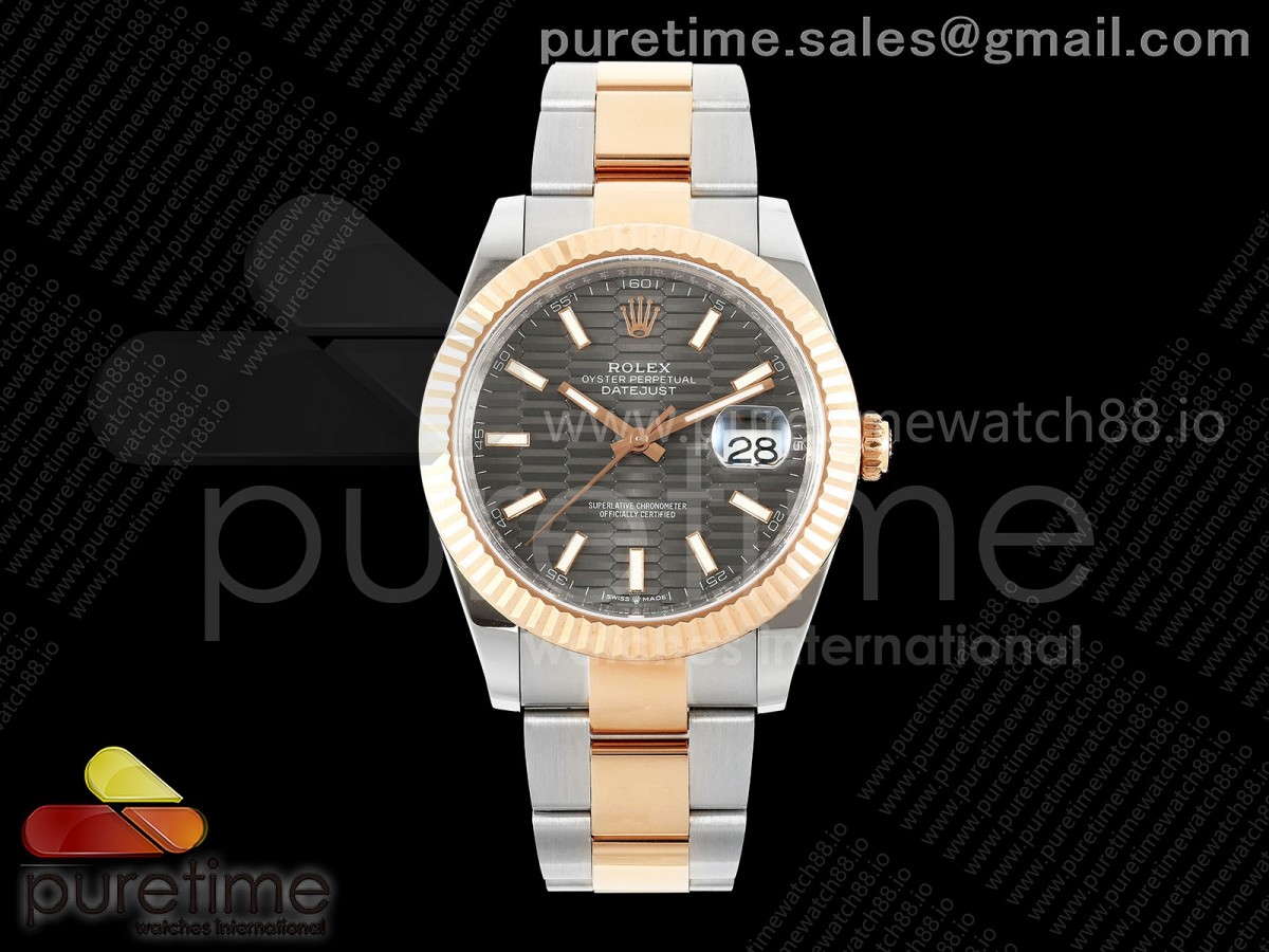 BJF 롤렉스 데이저스트41 로즈골드콤비 포금 그레이텍스쳐다이얼 스틸브레이슬릿 DateJust 41 126331 SS/RG Wrapped BJF 1:1 Best Edition 904L Steel Gray Textured Stick Dial on Oyster Bracelet SH3235