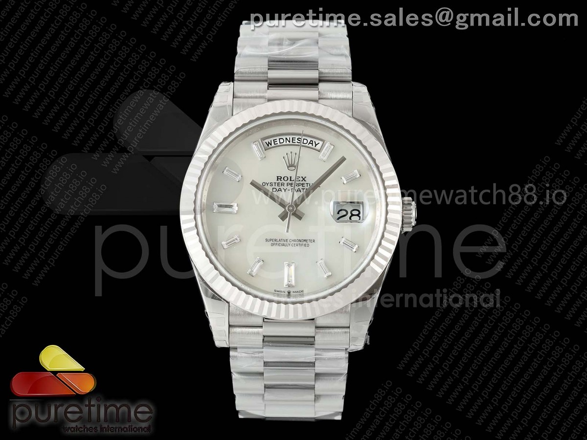 (NEW) VSF V2 롤렉스 데이데이트40 텅스텐(Cu-W) 자개바게트다이얼 스틸브레이슬릿 182g DayDate 40 228239 VSF 1:1 Best Edition White MOP Crystal Dial on President Bracelet VS3255 V2