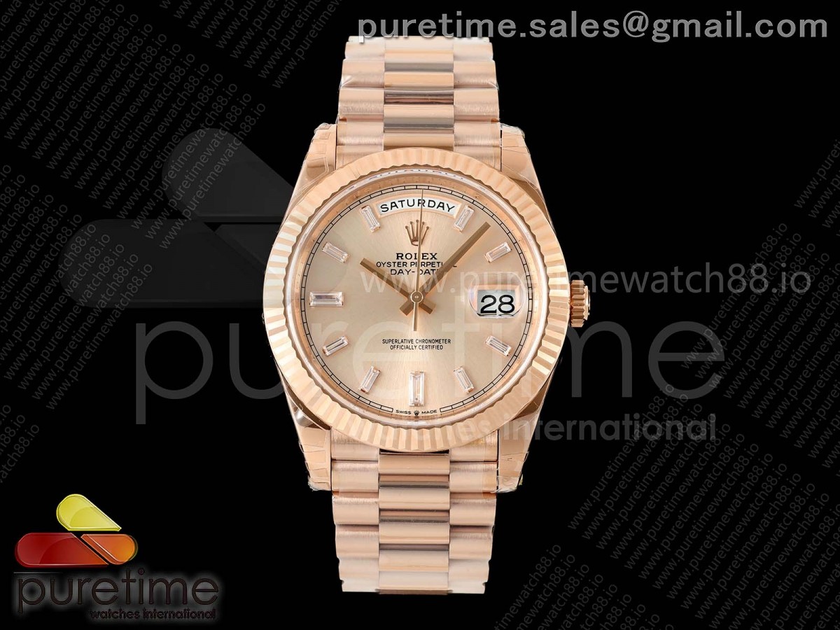 (NEW) VSF V2 롤렉스 데이데이트40 로즈골드 텅스텐(Cu-W) 로골바게트다이얼 스틸브레이슬릿 182g DayDate 40 228235 VSF 1:1 Best Edition RG Crystal Dial on President Bracelet VS3255 V2