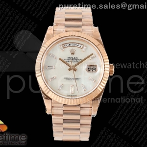 (NEW) VSF V2 롤렉스 데이데이트40 로즈골드 텅스텐(Cu-W) 자개바게트다이얼 스틸브레이슬릿 182g DayDate 40 228235 VSF 1:1 Best Edition White MOP Crystal Dial on President Bracelet VS3255 V2