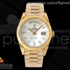 (NEW) VSF V2 롤렉스 데이데이트40 옐로우골드 텅스텐(Cu-W) 자개바게트다이얼 스틸브레이슬릿 182g  DayDate 40 228238 VSF 1:1 Best Edition White MOP Crystal Dial on President Bracelet VS3255 V2