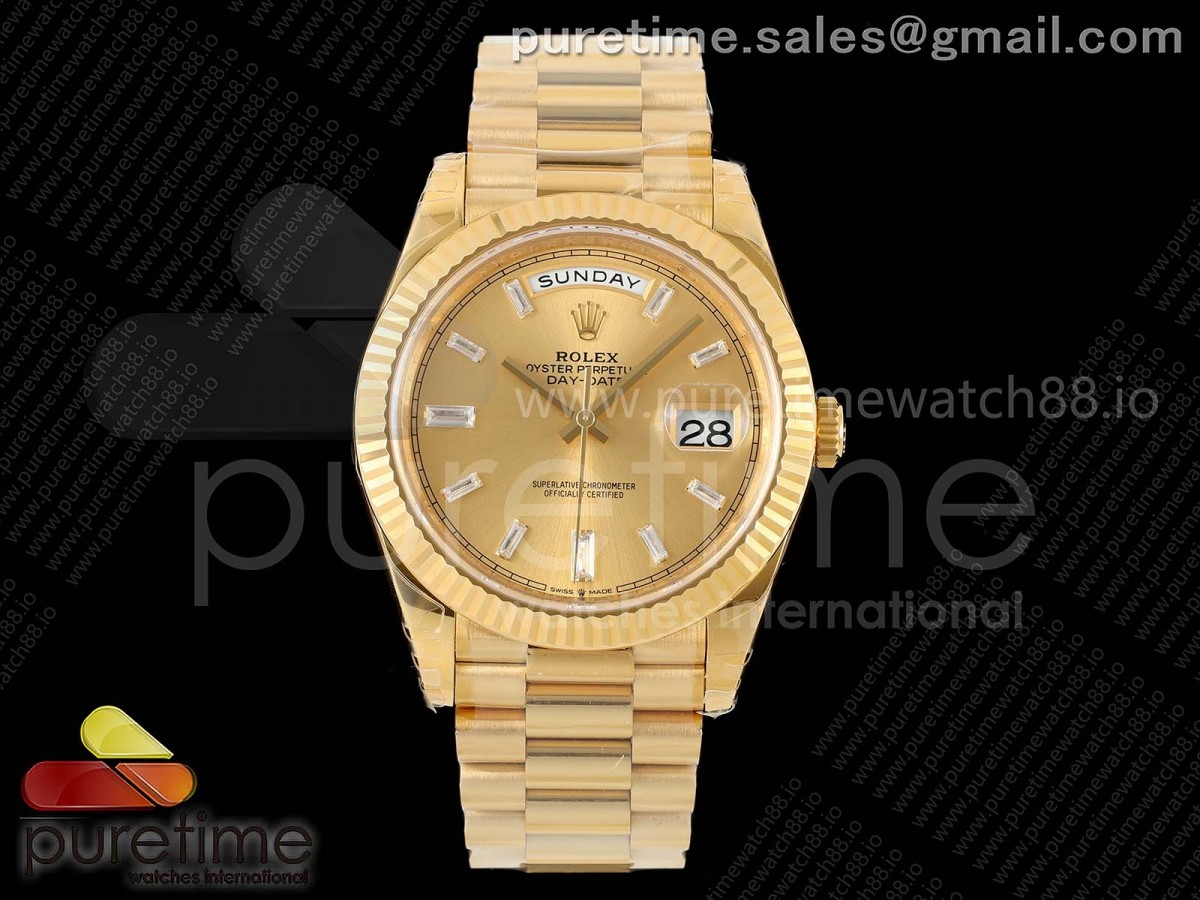 (NEW) VSF V2 롤렉스 데이데이트40 옐로우골드 텅스텐(Cu-W) 골드바게트다이얼 스틸브레이슬릿 182g DayDate 40 228238 VSF 1:1 Best Edition YG Crystal Dial on President Bracelet VS3255 V2