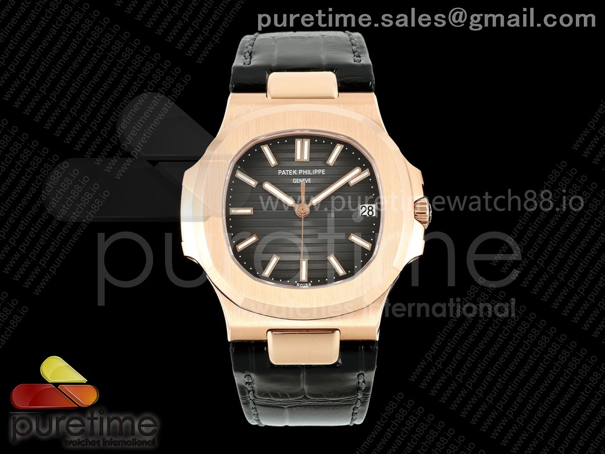 DDF 파텍필립 노틸러스 5711 로즈골드 텅스텐(Cu-W) 그레이다이얼 블랙가죽스트랩 Nautilus 5711 RG DDF 1:1 Best Edition Gray Dial on Black Leather Strap DD324 Super Clone (Weighted)