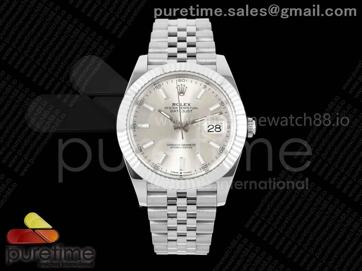 GOLD Maker 골드공장 롤렉스 데이저스트41 프리스프렁 실버다이얼 쥬빌레브레이슬릿 133g  DateJust 41 126334 GOLD Maker 1:1 Best Edition Silver Textured Stick Dial on Jubilee Bracelet JH3235 (Free Sprung)