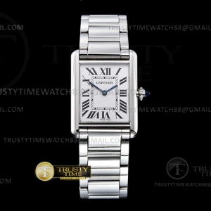 F1F 까르띠에 탱크머스트 라지 25.5미리 화이트다이얼 스틸브레이슬릿 Cartier Tank Must Large Blk SS/SS White F1F Swiss Qtz